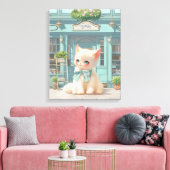 Fluffy Kitten mit Blue Bow im Konditorladen Leinwanddruck (Insitu (Wohnzimmer))