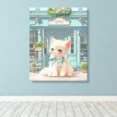 Fluffy Kitten mit Blue Bow im Konditorladen Leinwanddruck (Insitu (Holzboden))