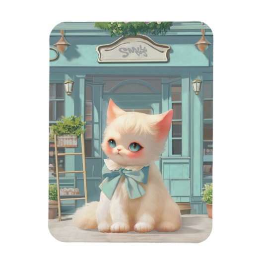 Fluffy Kitten mit Blue Bow im Konditorladen Magnet (Vertikal)
