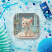 Fluffy Kitten mit Blue Bow im Konditorladen Pappteller (Party)
