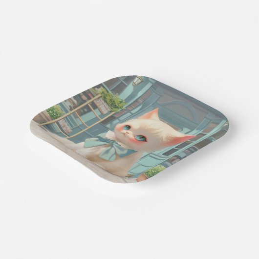 Fluffy Kitten mit Blue Bow im Konditorladen Pappteller (Gewinkelt)