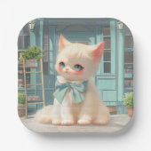 Fluffy Kitten mit Blue Bow im Konditorladen Pappteller (Vorderseite)