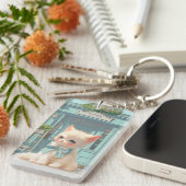 Fluffy Kitten mit Blue Bow im Konditorladen Schlüsselanhänger (Vorderseite rechts)