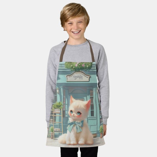 Fluffy Kitten mit Blue Bow im Konditorladen Schürze (Getragen)