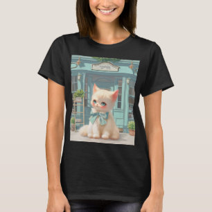 Fluffy Kitten mit Blue Bow im Konditorladen T-Shirt