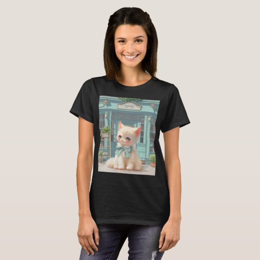 Fluffy Kitten mit Blue Bow im Konditorladen T-Shirt (Vorne ganz)
