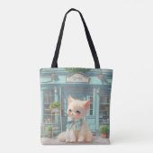 Fluffy Kitten mit Blue Bow im Konditorladen Tasche (Rückseite)
