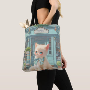 Fluffy Kitten mit Blue Bow im Konditorladen Tasche
