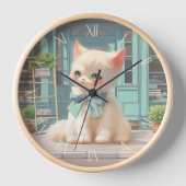 Fluffy Kitten mit Blue Bow im Konditorladen Uhr (Vorderseite)