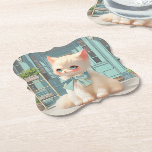 Fluffy Kitten mit Blue Bow im Konditorladen Untersetzer (angewinkelt)