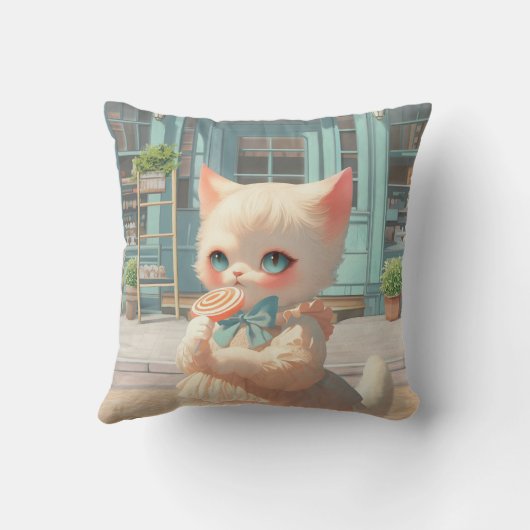 Fluffy Kitten mit Lollipop im Konditorei Shop Kissen (Rückseite)