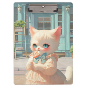 Fluffy Kitten mit Lollipop im Konditorei Shop Klemmbrett