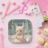 Fluffy Kitten mit Lollipop im Konditorei Shop Pappteller (Party)