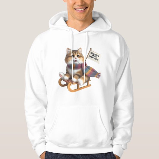 Fluffy Kitten Snow Day on Sled, Cute Cat in Scarf Hoodie (Vorderseite)