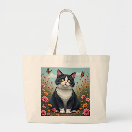 Fluffy Kitty im Garten Jumbo Stoffbeutel (Vorne)