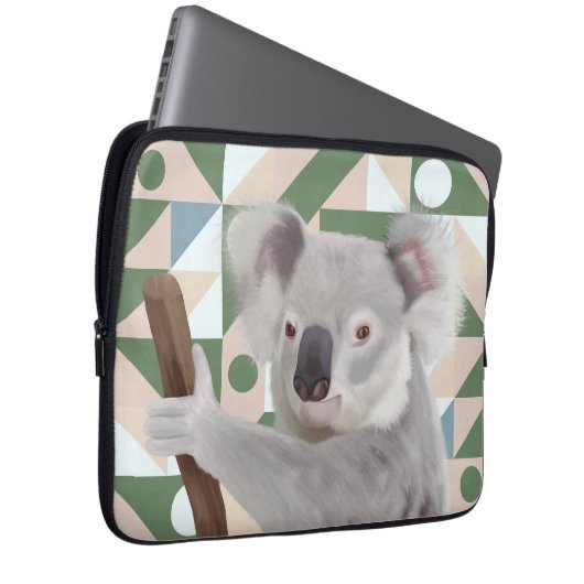 Fluffy Koala Green Geometric Background Laptopschutzhülle (Vorne Rechts)