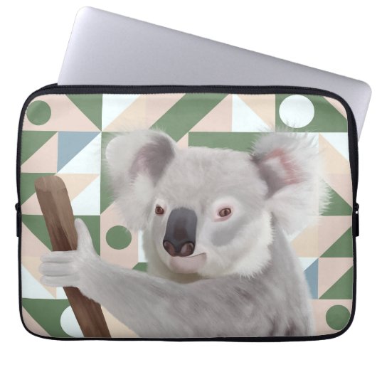Fluffy Koala Green Geometric Background Laptopschutzhülle (Vorderseite)