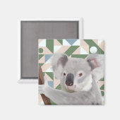 Fluffy Koala Green Geometric Background Magnet (Vorderseite/Rückseite)