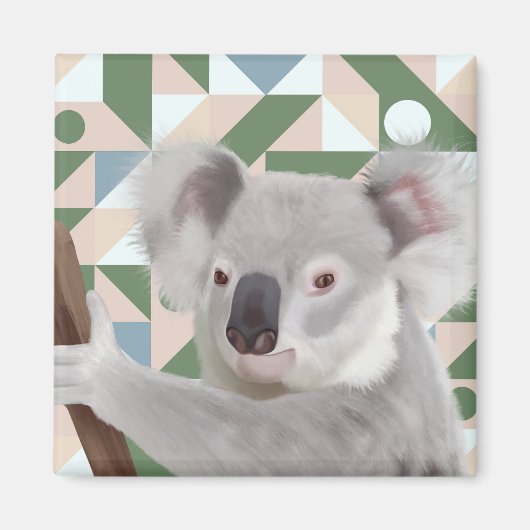 Fluffy Koala Green Geometric Background Magnet (Vorne)