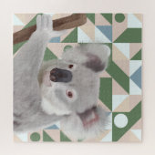 Fluffy Koala Green Geometric Background Puzzle (Horizontal)