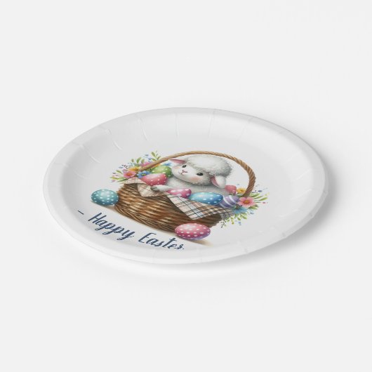 Fluffy Lamb und Ostereier Pappteller (Schrägansicht)