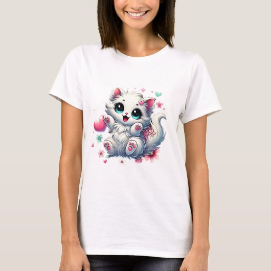 Fluffy Liebe Adorable White Kitten T - Shirt (Vorderseite)