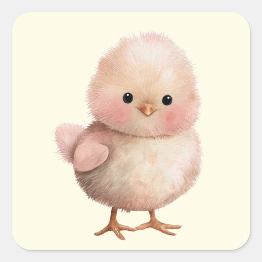 Fluffy Little Chick | Niedlicher Frühling und Oste Quadratischer Aufkleber (Vorderseite)