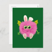 Fluffy little pink rabbit monster feiertagspostkarte (Vorne/Hinten)