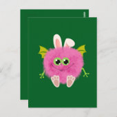 Fluffy little pink rabbit monster postkarte (Vorne/Hinten)