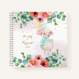 Fluffy Llama Illustration Blume Girl Daily Diary Notizblock