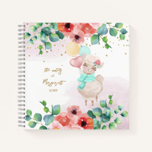 Fluffy Llama Illustration Blume Girl Daily Diary Notizblock