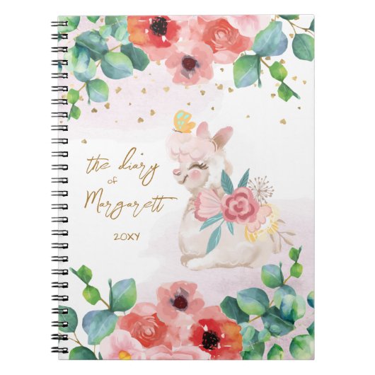 Fluffy Llama Illustration Blume Girl Daily Diary Notizblock (Vorderseite)