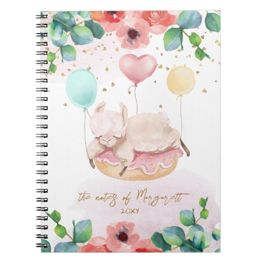 Fluffy Llama Illustration Floral Girl Daily Diary Notizblock (Vorderseite)