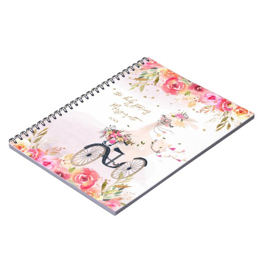 Fluffy Llama Riding Bicicle Girl zurück zur Schule Notizblock (Linke Seite)