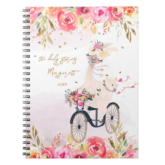 Fluffy Llama Riding Bicicle Girl zurück zur Schule Notizblock (Vorderseite)
