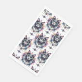 Fluffy Long Hair Gray und White Tuxedo Cat Serviette (Ecke)