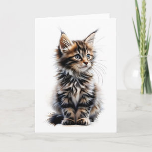 Fluffy Long-Hair-Maine-Coon-Cat-Blank-Gruß Karte