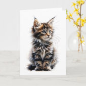 Fluffy Long-Hair-Maine-Coon-Cat-Blank-Gruß Karte (Gelbe Blume)