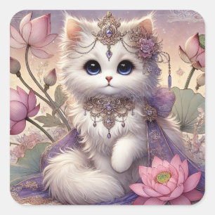 Fluffy Lotus Princess Cat Quadratischer Aufkleber