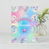 Fluffy Monster Girl Birthday Einladung (Stehend Vorderseite)
