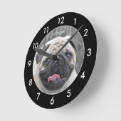 Fluffy Mops Dog Personalisierte schwarze Grenze Runde Wanduhr (Winkel)