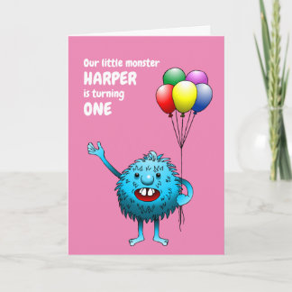 Fluffy Niedlich Blue Monster zum Geburtstag Einlad Einladung