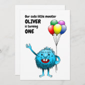 Fluffy Niedlich Monster Einladung zum Geburtstag (Vorne/Hinten)