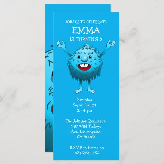 Fluffy Niedlich Monster Einladung zum Geburtstag (Vorne/Hinten)