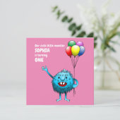 Fluffy Niedlich Monster Einladung zum Geburtstag (Stehend Vorderseite)