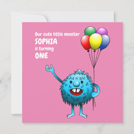 Fluffy Niedlich Monster Einladung zum Geburtstag (Vorderseite)