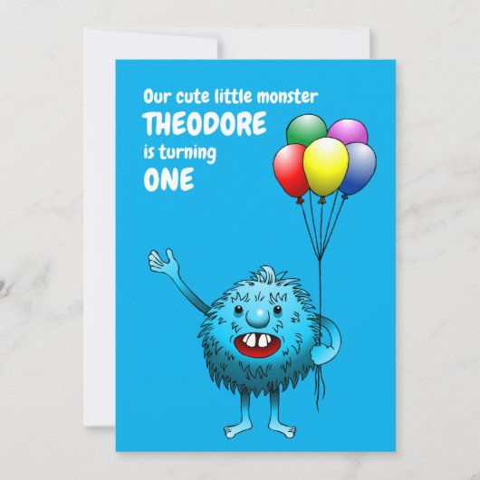 Fluffy Niedlich Monster Einladung zum Geburtstag (Vorderseite)