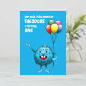 Fluffy Niedlich Monster Einladung zum Geburtstag (Stehend Vorderseite)