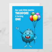 Fluffy Niedlich Monster Einladung zum Geburtstag (Vorne/Hinten)