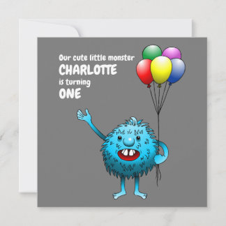 Fluffy Niedlich Monster Einladung zum Geburtstag
